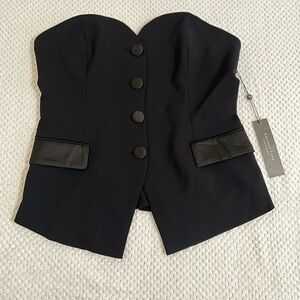 Faux-Leather Trim Strapless Black Vest